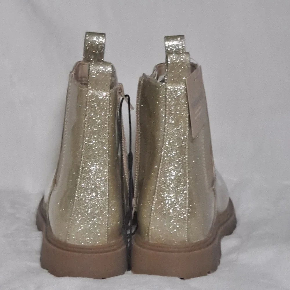 New Low Price!! NWT Girls Gold Glitter Rubber Boots Size 3 Memory Foam